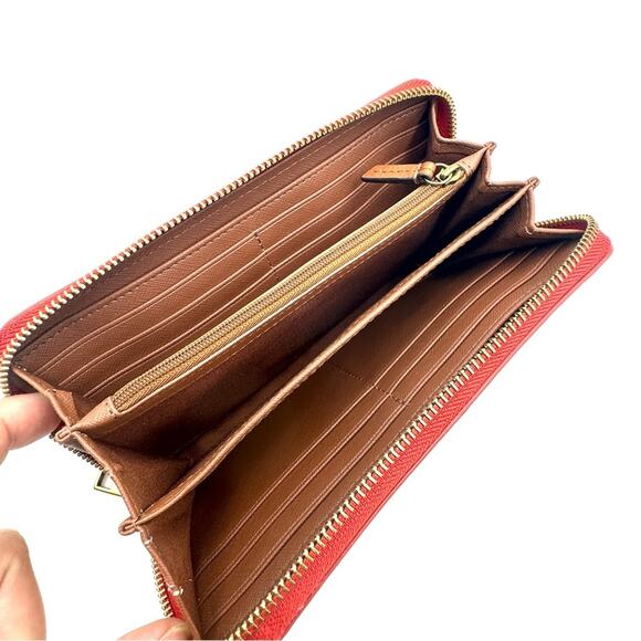 FOSSIL 4"x7 3/4" RED GENUINE LEATHER ID BILL CARD ZIP AROUND WALLET CLUTCH - Picture 10 of 12